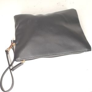 Free People Black Faux Leather Arrow Clutch Zipper
